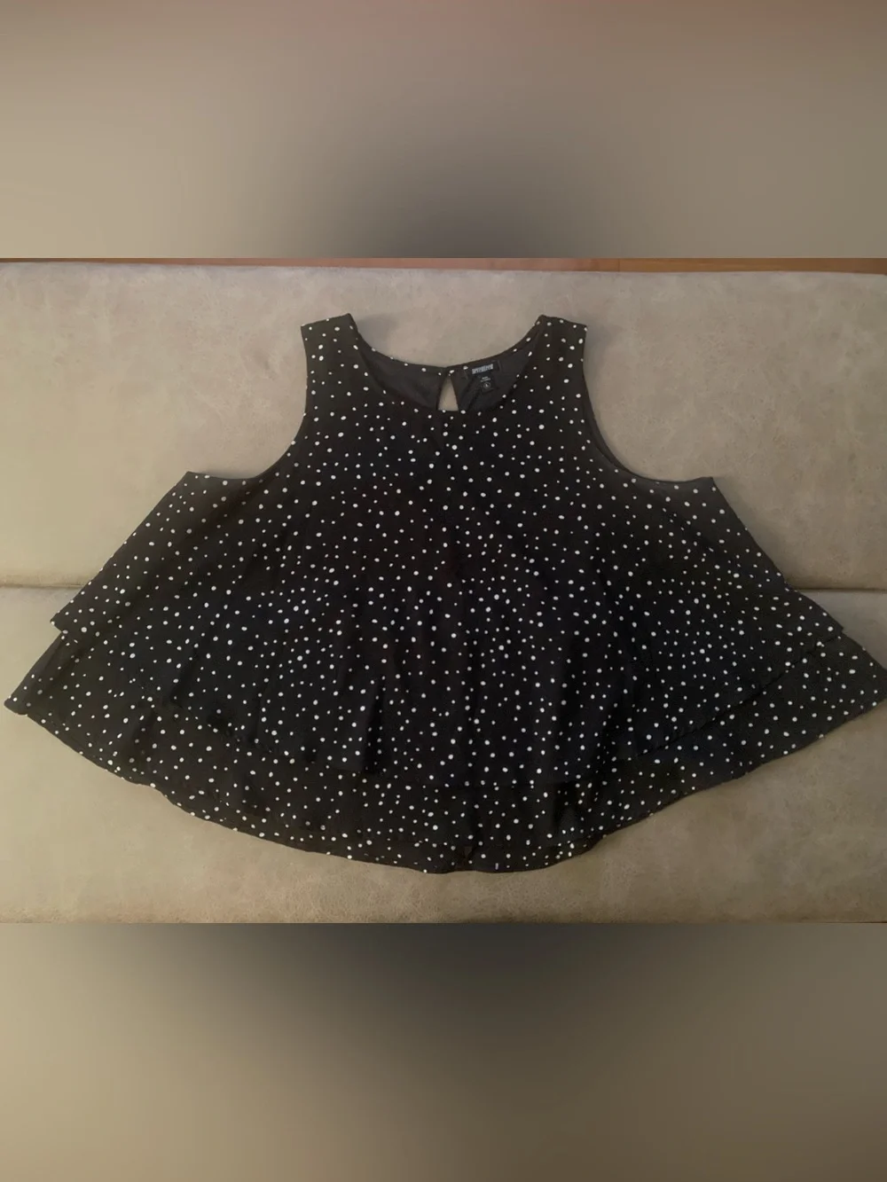 Seventeen Womens Black Polka Dot Sleeveless Tiered Flowy Top Size Large